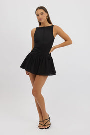 Black Midi Dress Drop Waist Lace Fabric
