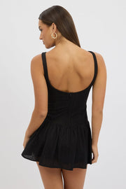 Black Midi Dress Drop Waist Lace Fabric