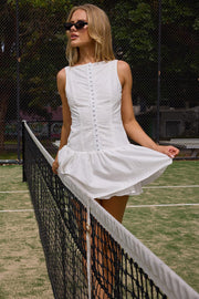 White Midi Dress Drop Waist Lace Fabric