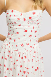 White Floral Midi Dress Corset Detail