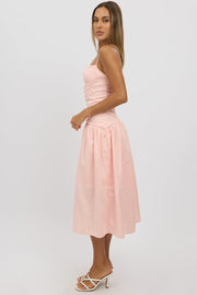 Pink Midi Dress Drop Waist
