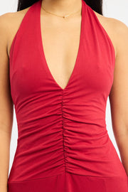 Red Halter Neck Midi Dress