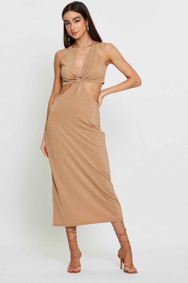 Gold Midi Dress Sleeveless