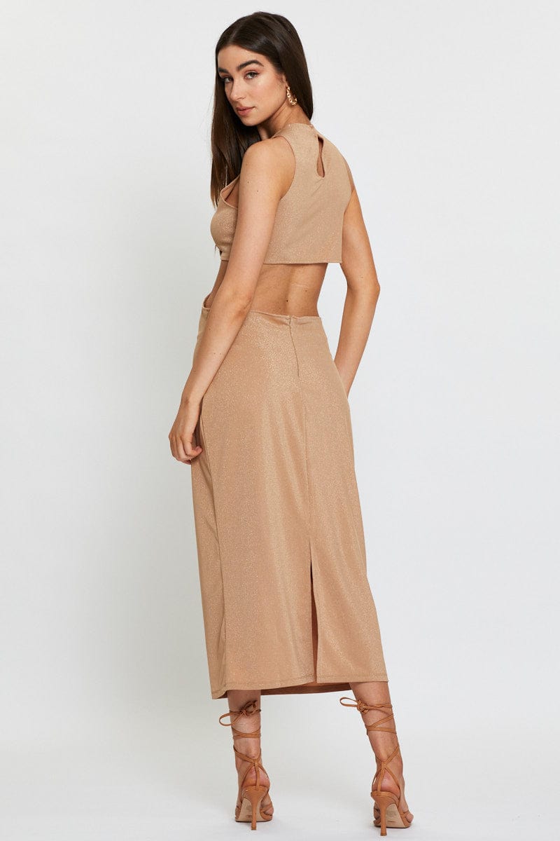 Gold Midi Dress Sleeveless