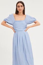 Blue Midi Dress Evening Square Neck