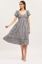 Check Midi Dress Short Sleeve Evening