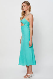 Green Twist Front Dress Sleeveless Midi