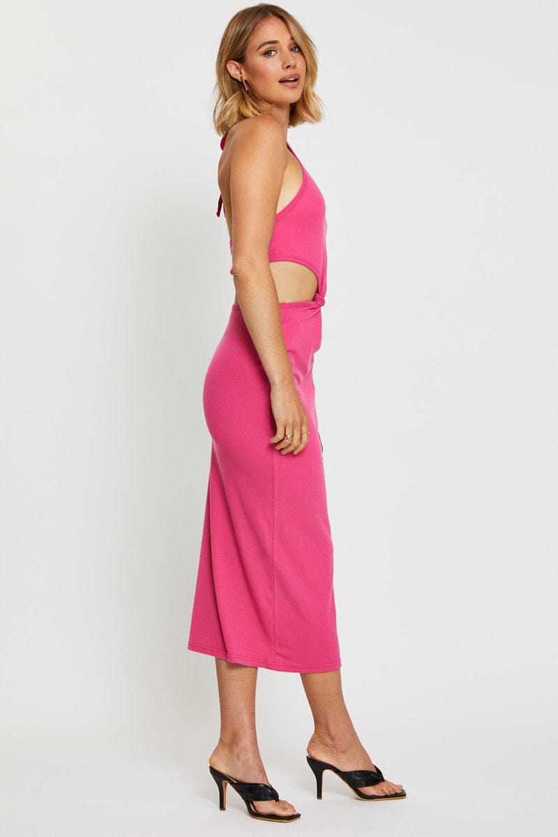Pink Midi Dress Sleeveless
