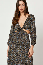 Print Long Sleeve Cut Out Dress