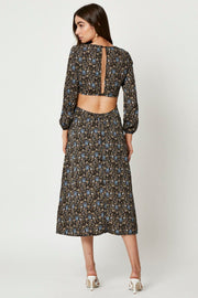 Print Long Sleeve Cut Out Dress