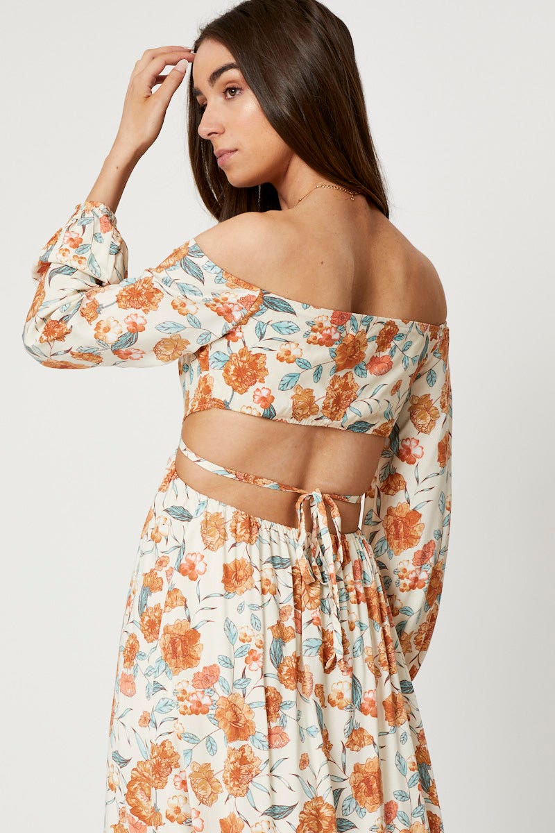 Print Long Sleeve Cut Out Dress