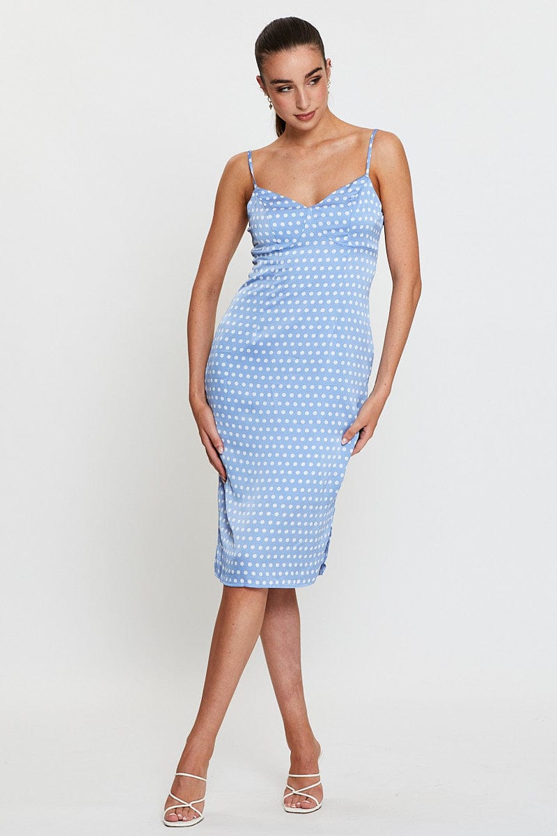 Polka Dot Midi Dress Sleeveless Evening