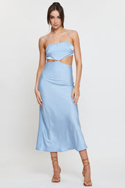Blue Midi Dress Satin