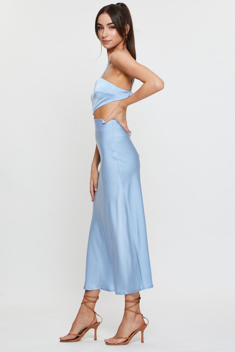 Blue Midi Dress Satin