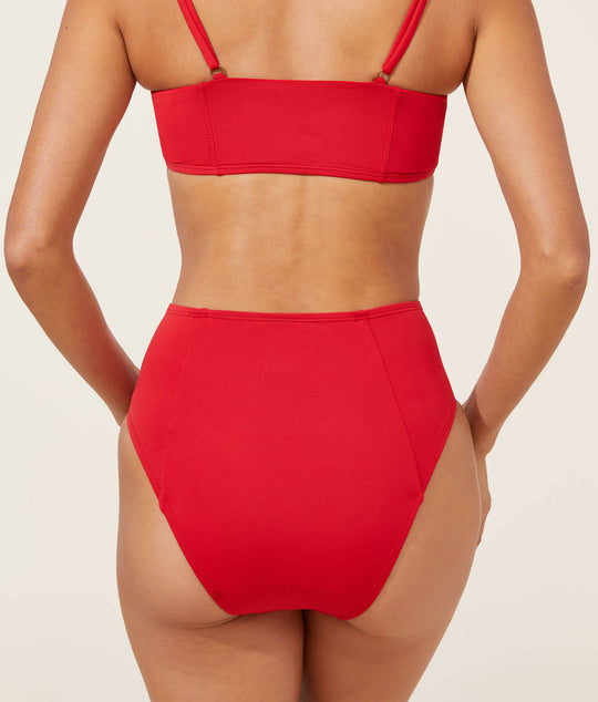 The High Waist Cheeky Bikini Bottom - Eco Nylon - Cherry Red