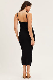 Black V Neck Kint Midi Dress