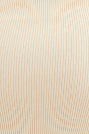 Beige V Neck Kint Midi Dress