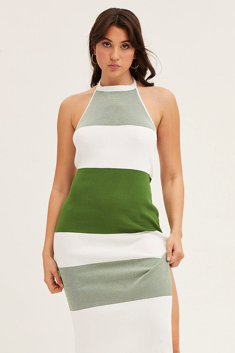 Multi Halter Knit Midi Dress