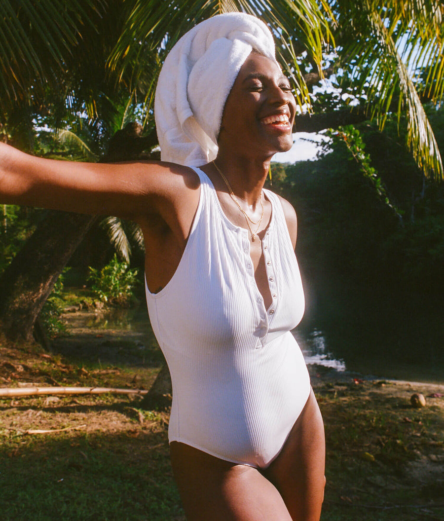 The Malibu One Piece - Eco Ribbed - White - Long Torso