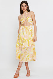 Abstract Print Maxi Dress Sleeveless Halter Neck