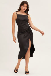Black Cowl Neck Party Midi Dress
