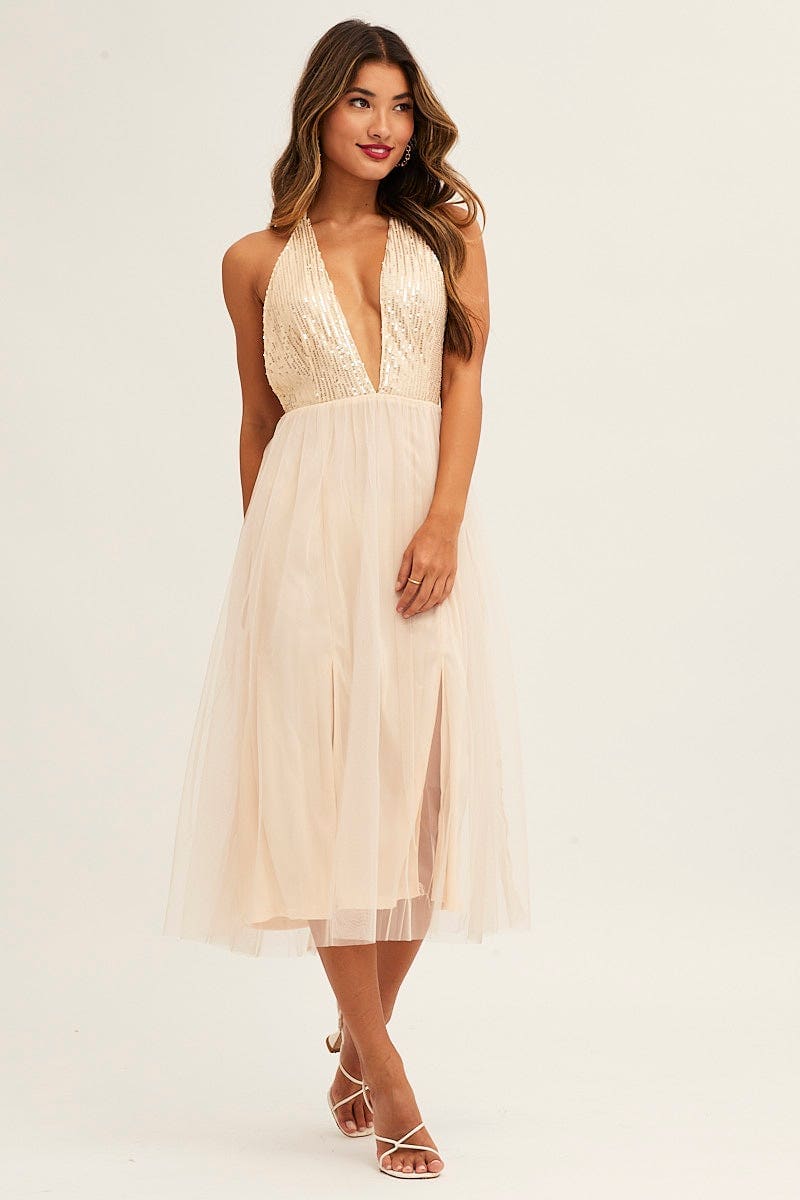 Black Midi Dress Backless V Neck Lace