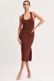 Brown Keyhole Dress Sleeveless Midi Knit