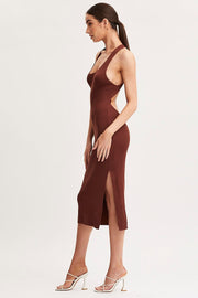 Brown Keyhole Dress Sleeveless Midi Knit