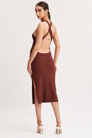 Brown Keyhole Dress Sleeveless Midi Knit