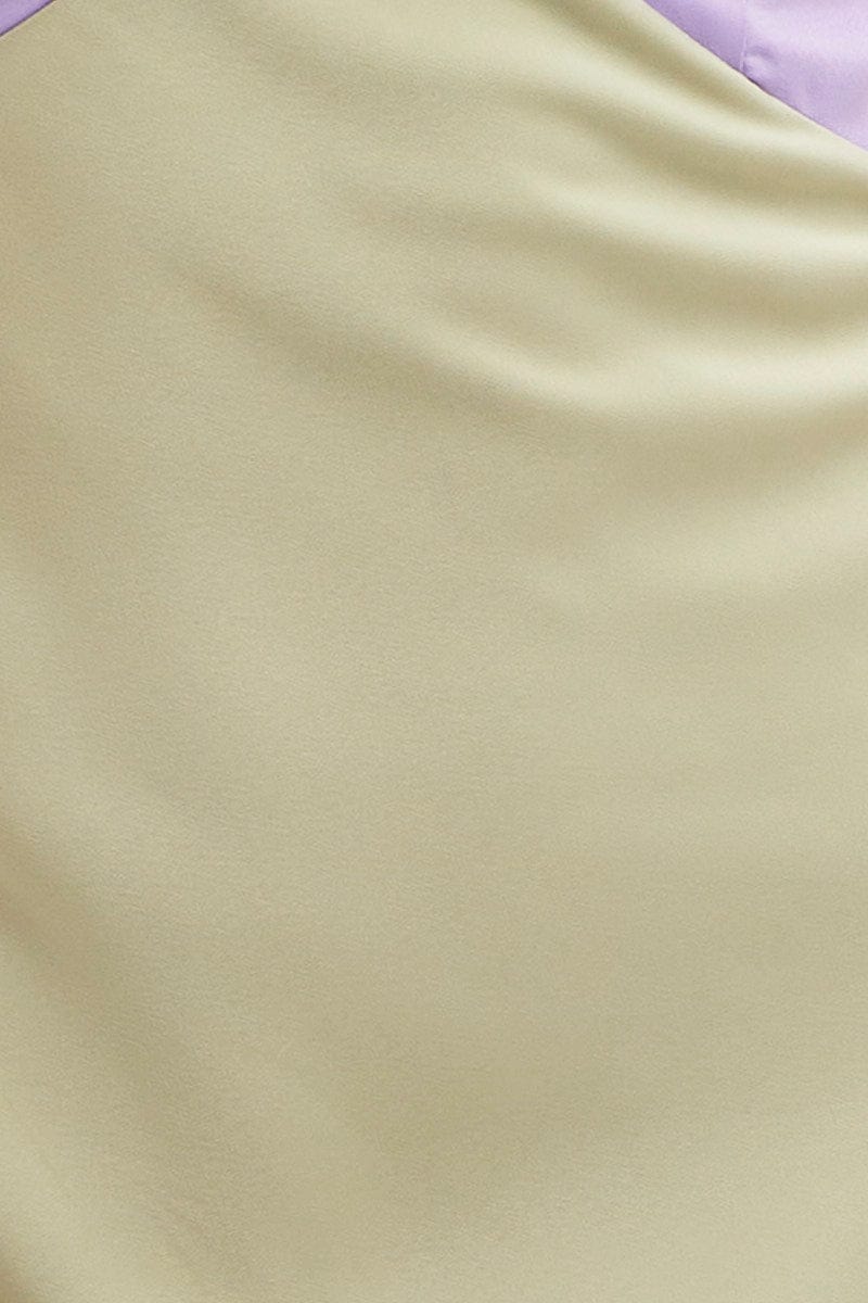 Multi Slip Dress Midi V Neck Colour Block Satin