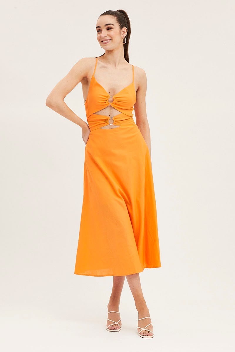 Orange A Line Dress Midi