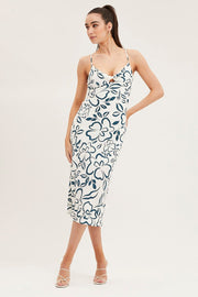 Print Linen Slip Midi Dress