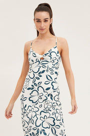 Print Linen Slip Midi Dress